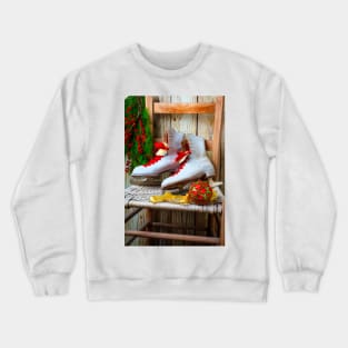 Old Ice Skates On Wooden Chair Crewneck Sweatshirt